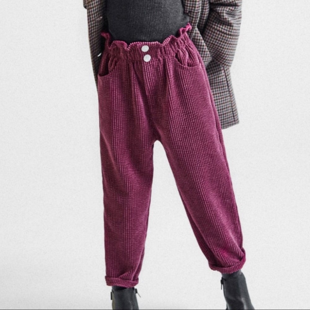 Zara KIDS CORDUROY PAPERBAG PANTS - 11-12